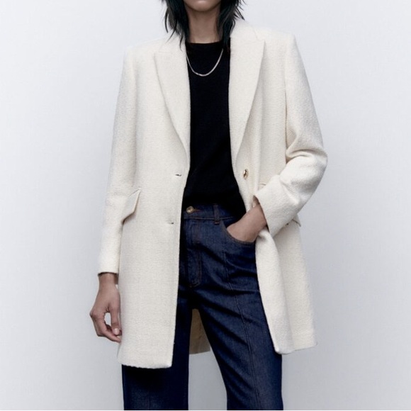 ZARA ECRU STRUCTURED COAT WITH GOLDEN BUTTONS - Picture 2 of 15